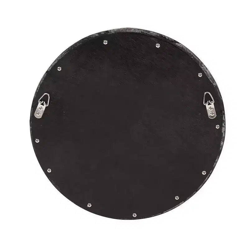 Specchio da parete decorativo rotondo Patterson nero: cornice moderna in resina, specchio da parete da 40 cm