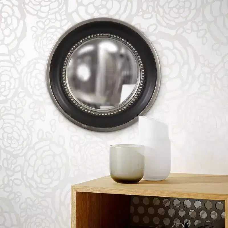 Specchio da parete decorativo rotondo Patterson nero: cornice moderna in resina, specchio da parete da 40 cm