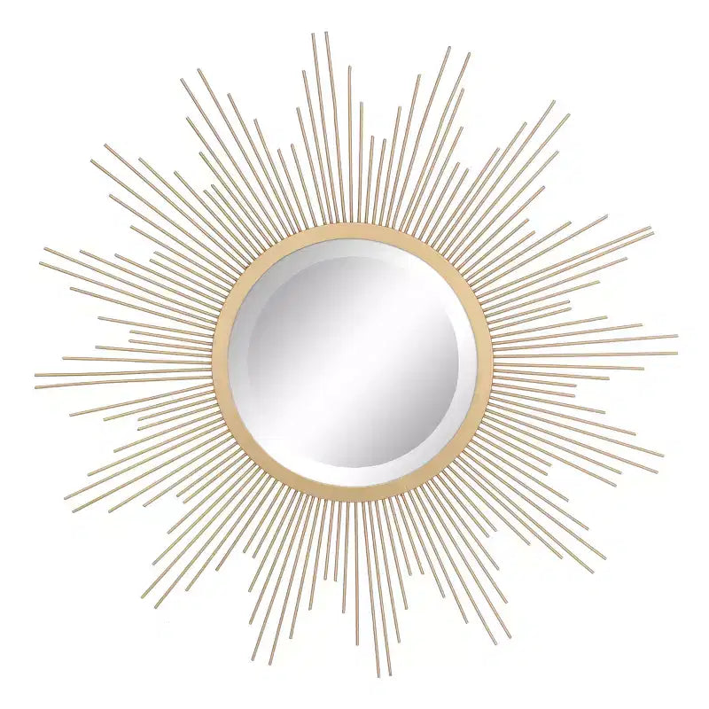 23" Metal Sunburst Wall Mirror Gold - Stonebriar Collection: Antique Finish, Boho Style, Easy to Install