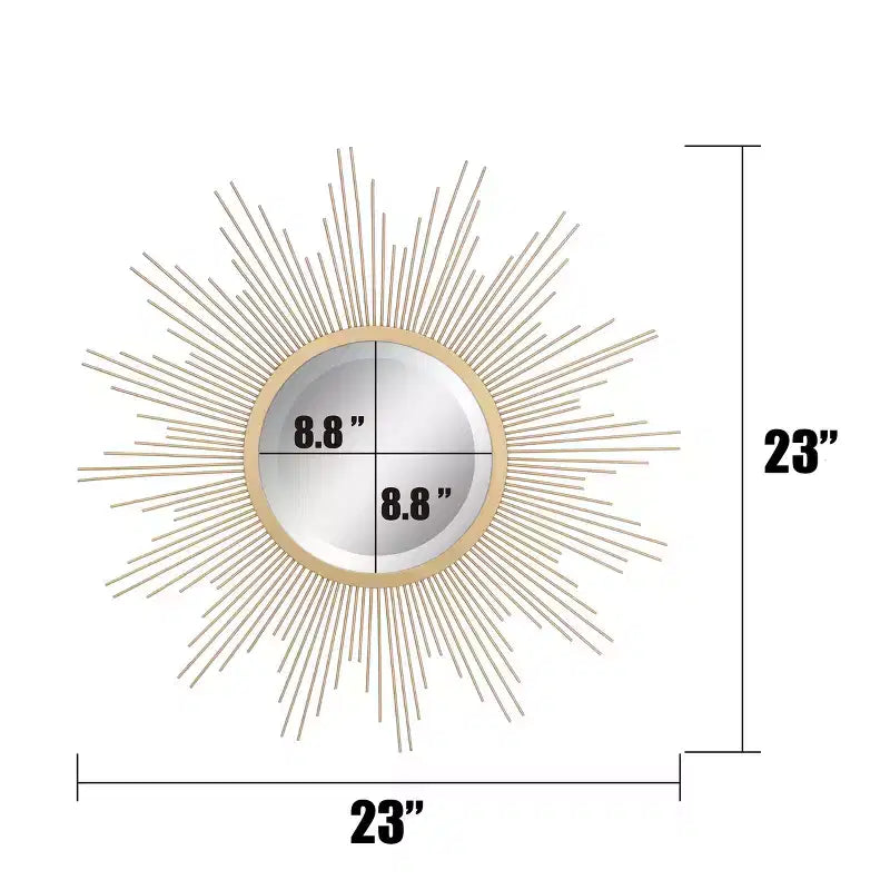 Specchio da parete a raggiera in metallo dorato da 23"