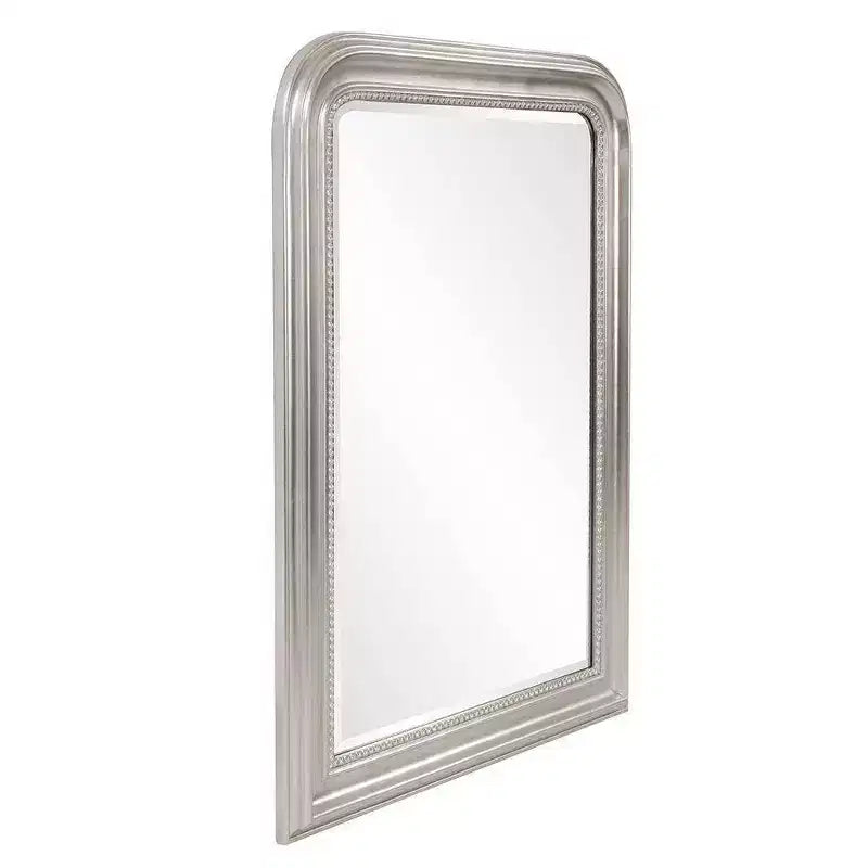 Specchio ad arco Sterling in argento: cornice in legno, bordo smussato, stile transizionale, 42x30,5"