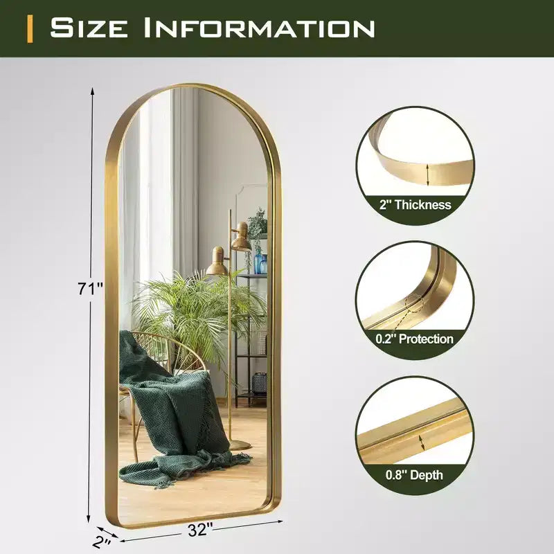 Specchio intero profondo 180x80x5cm con cornice arrotondata in lega di alluminio elettrolitico (senza staffa)