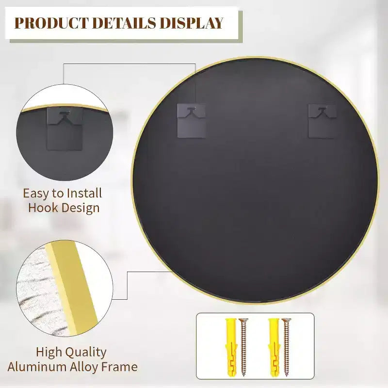 Specchio Rotondo da 30 Pollici, Specchio Circolare con Cornice in Metallo, da Parete per Ingresso, Bagno, Toilette, Soggiorno, Oro