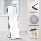 Specchio a figura intera in alluminio 63x20 pollici, specchio da terra con altezza regolabile, nero