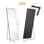 Specchio a figura intera in alluminio 63x20 pollici, specchio da terra con altezza regolabile, nero