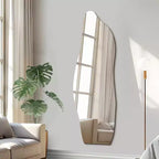 64x21 Irregular Full Length Mirror, HD Frameless Cloud Mirror Wall Mounted Mirror, Full Body Wavy Mirror for Bedroom Living Room with Tempered Glass