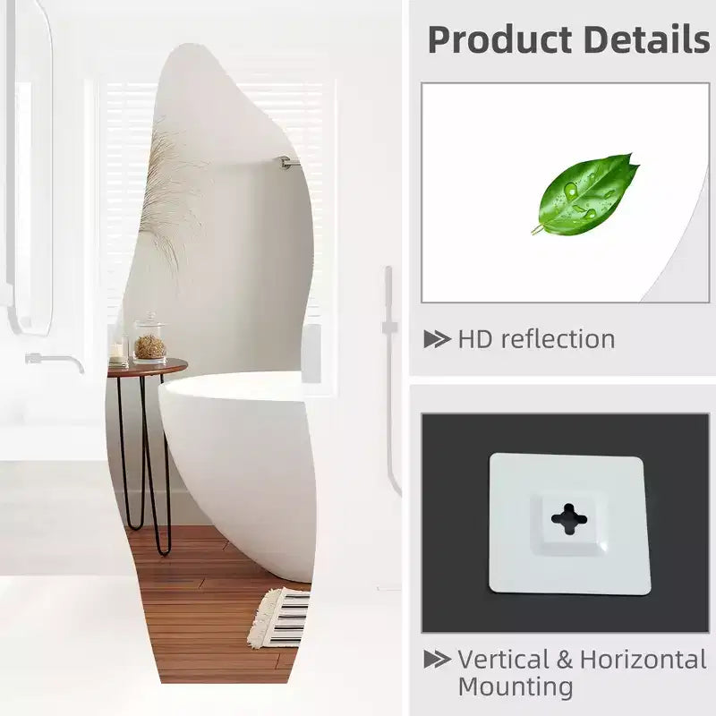 Specchio irregolare a figura intera 64x21, specchio HD senza cornice a forma di nuvola da parete, specchio ondulato a figura intera per camera da letto e soggiorno con vetro temperato