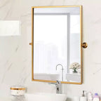 38x26 Rectangle Bathroom Mirror with Metal Frame, HD Images and Explosion Proof Glass Gold