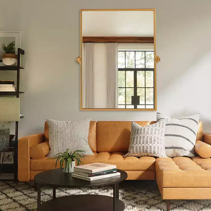 Specchio da bagno rettangolare 38x26 con cornice in metallo, immagini HD e vetro a prova di esplosione oro