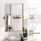 Specchio da bagno rettangolare 38x26 con cornice in metallo, immagini HD e vetro a prova di esplosione oro