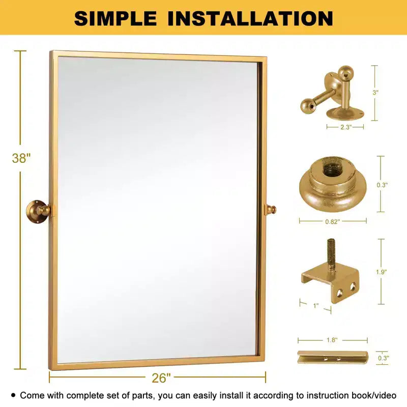 Specchio da bagno rettangolare 38x26 con cornice in metallo, immagini HD e vetro a prova di esplosione oro