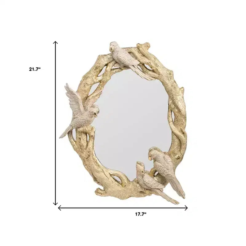 Specchio d'accento con cornice in resina Uccelli e rami d'oro 22