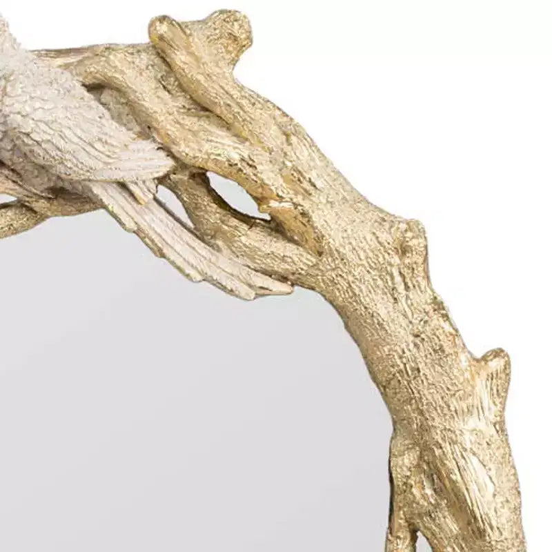 Specchio d'accento con cornice in resina Uccelli e rami d'oro 22