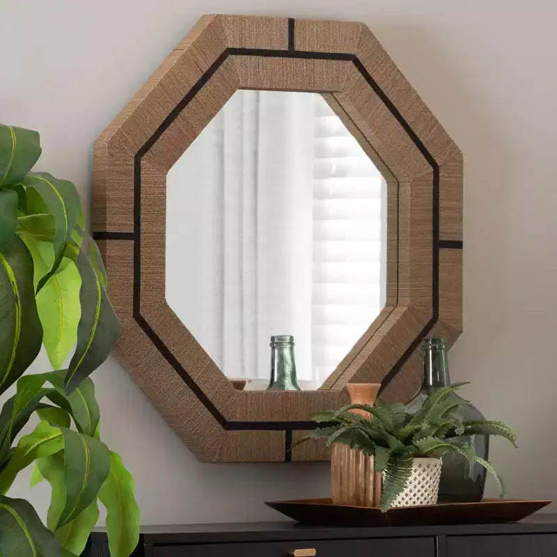 bali & pari Mirai Bohemian Woven Grasscloth Octagon Accent Mirror