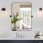 Specchio decorativo rettangolare rotante da parete con cornice moderna in metallo nero e angoli arrotondati 36 x 24 x 2