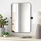 Specchio decorativo rettangolare rotante da parete con cornice moderna in metallo nero e angoli arrotondati 36 x 24 x 2