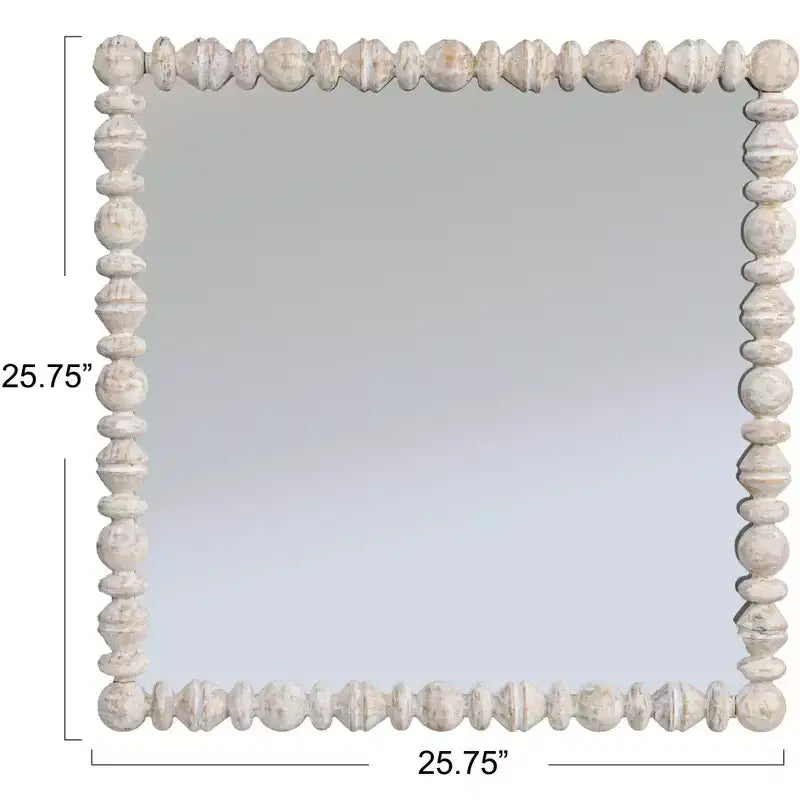 Specchio da parete in legno con tasselli quadrati in rilievo, bianco