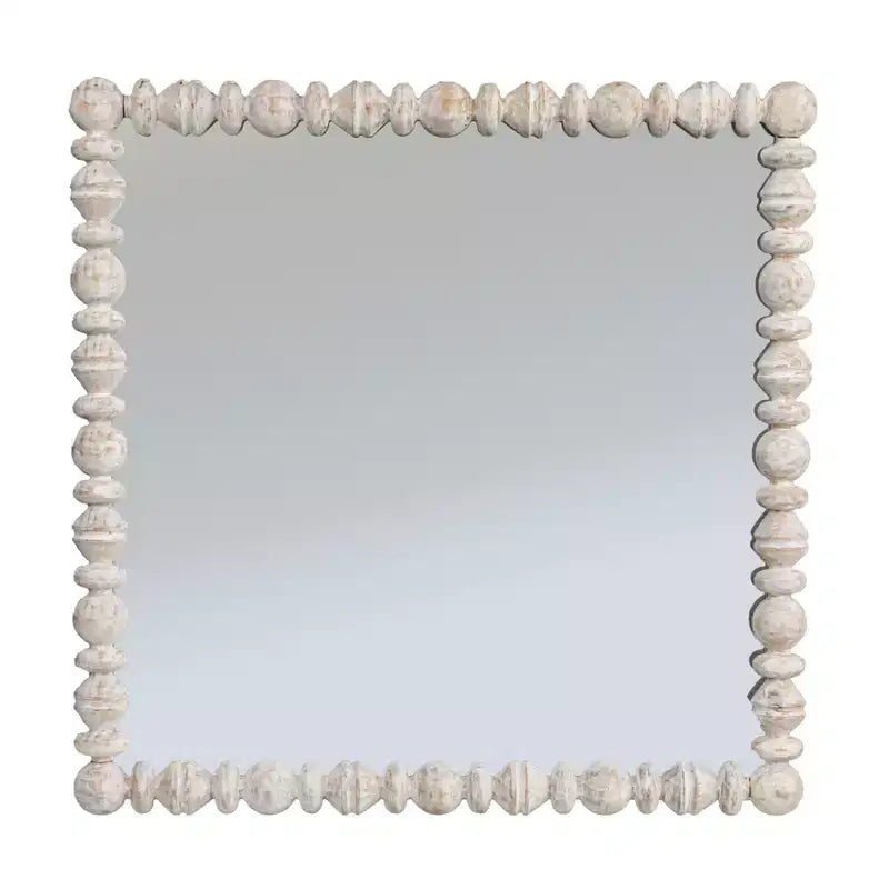 Specchio da parete in legno con tasselli quadrati in rilievo, bianco