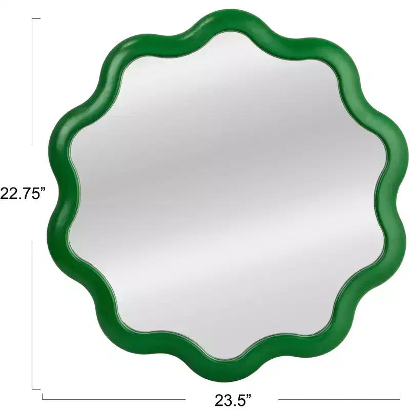 Specchio da parete ondulato in legno smerlato, Verde