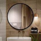 Specchio rotondo da appendere in alluminio con bordo sottile color oro