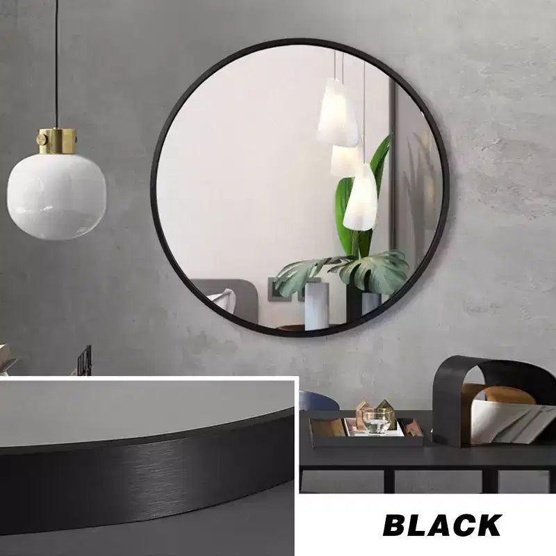 Specchio rotondo da appendere in alluminio con bordo sottile color oro