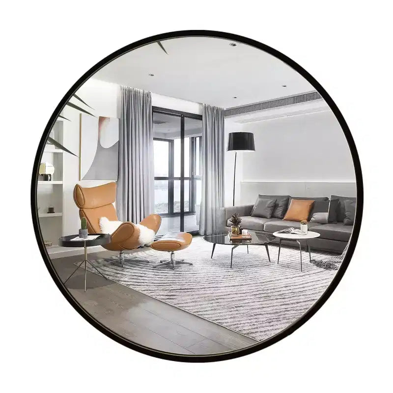 Specchio rotondo da appendere in alluminio con bordo sottile color oro