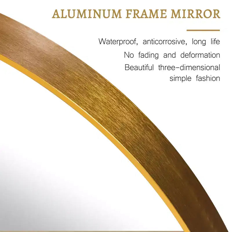Specchio rotondo da appendere in alluminio con bordo sottile color oro