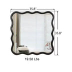 Specchio quadrato ondulato in legno massello 36 x 36 - nero per bagno, camera da letto, soggiorno, sala da pranzo, guardaroba, ingresso