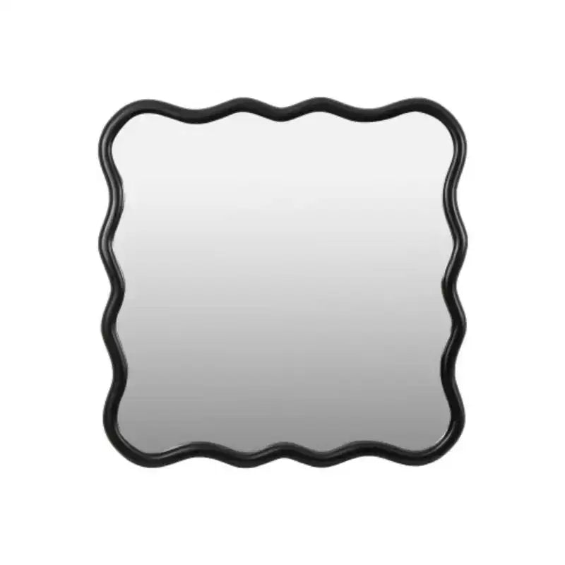 Specchio quadrato ondulato in legno massello 36 x 36 - nero per bagno, camera da letto, soggiorno, sala da pranzo, guardaroba, ingresso