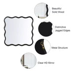 Specchio quadrato ondulato in legno massello 36 x 36 - nero per bagno, camera da letto, soggiorno, sala da pranzo, guardaroba, ingresso