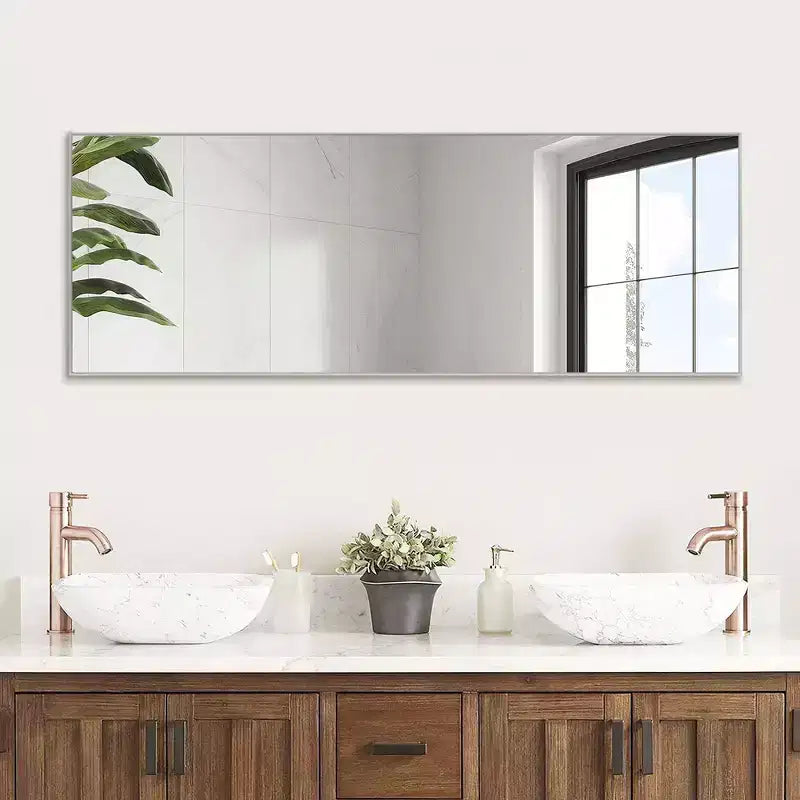 Specchio da parete a figura intera con cornice in metallo rettangolare 20 in. L x 59 in. H, specchio da terra, in argento