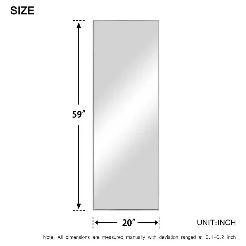 Specchio da parete a figura intera con cornice in metallo rettangolare 20 in. L x 59 in. H, specchio da terra, in argento