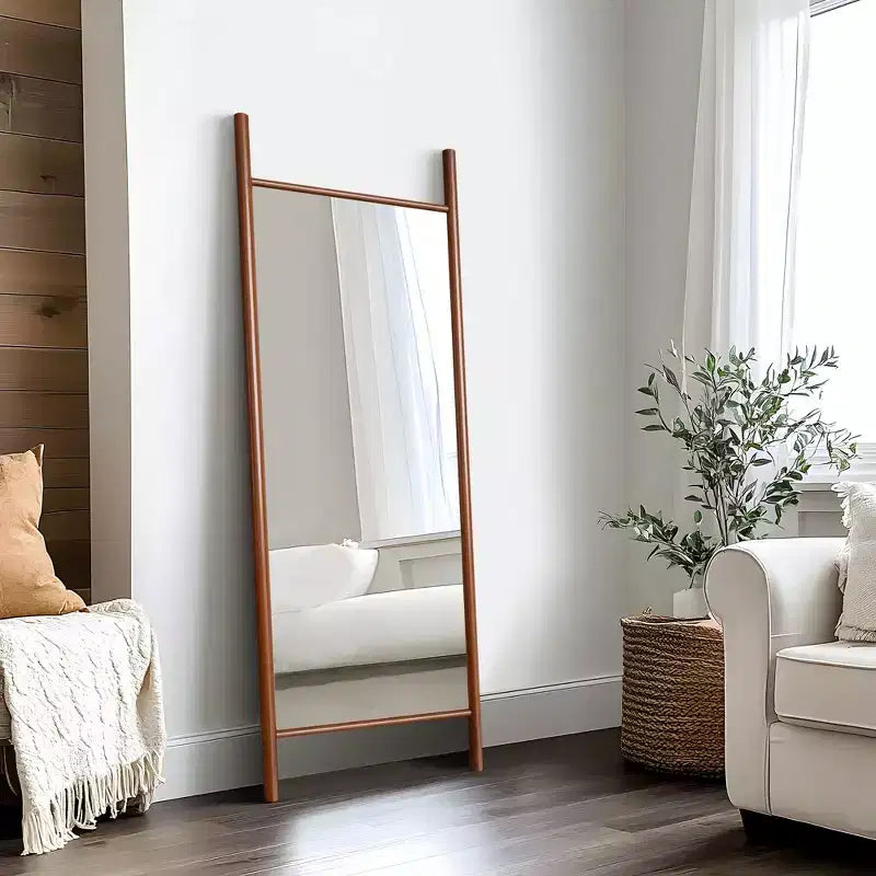 Specchio con cornice in legno massello a pioli, 61 cm L x 160 cm H, marrone