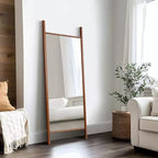 Specchio con cornice in legno massello a pioli, 61 cm L x 160 cm H, marrone