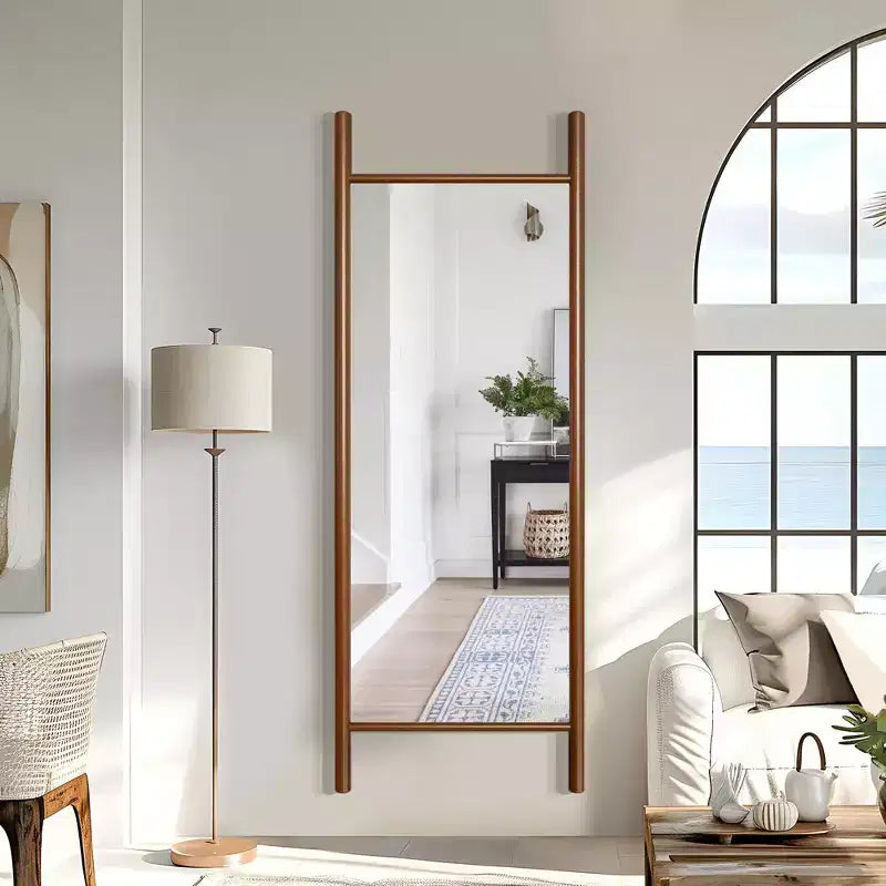 Specchio con cornice in legno massello a pioli, 61 cm L x 160 cm H, marrone