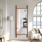 Specchio con cornice in legno massello a pioli, 61 cm L x 160 cm H, marrone
