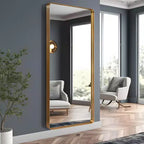 Specchio a figura intera da 31 in. x 71 in. con cornice profonda rettangolare con angoli arrotondati in alluminio, colore oro, da parete o da appoggio