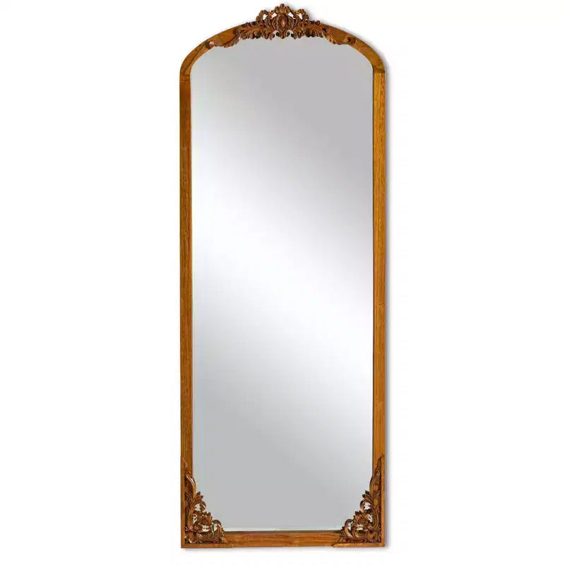 Specchio da terra intagliato fai da te con cornice ad arco rustica in legno massello, 21 pollici L x 64 pollici A, colore dorato