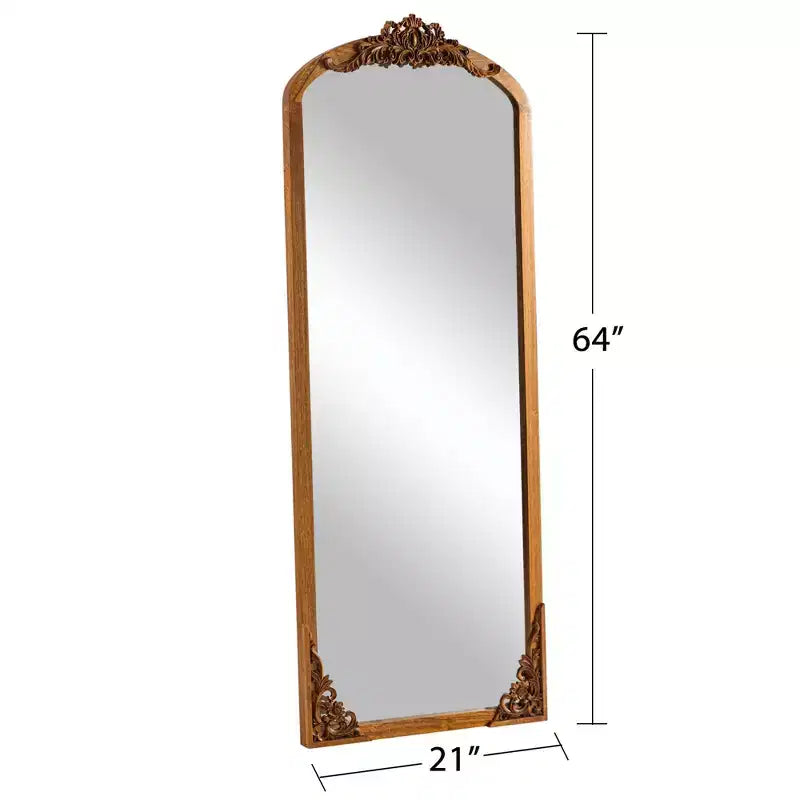 Specchio da terra intagliato fai da te con cornice ad arco rustica in legno massello, 21 pollici L x 64 pollici A, colore dorato