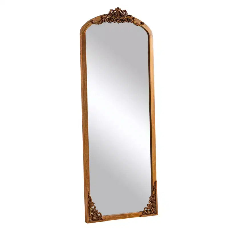 Specchio da terra intagliato fai da te con cornice ad arco rustica in legno massello, 21 pollici L x 64 pollici A, colore dorato