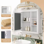 Mobiletto con specchio da 35" x 27.5", mobiletto da bagno a parete, mobiletto da bagno moderno con specchio, armadietto a specchio con 6 ripiani aperti