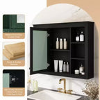 Mobiletto con specchio da 35" x 27.5", mobiletto da bagno a parete, mobiletto da bagno moderno con specchio, armadietto a specchio con 6 ripiani aperti