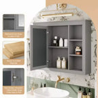 Mobiletto con specchio da 35" x 27.5", mobiletto da bagno a parete, mobiletto da bagno moderno con specchio, armadietto a specchio con 6 ripiani aperti