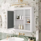 Mobiletto con specchio da 35" x 27.5", mobiletto da bagno a parete, mobiletto da bagno moderno con specchio, armadietto a specchio con 6 ripiani aperti