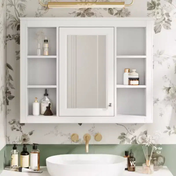 35'' x 27.5'' Medicine Cabinet, Wall Mounted Bathroom Storage Cabinet, Modern Bathroom Wall Cabinet with Mirror, Mirror Cabinet with 6 Open Shelves
