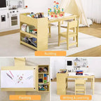 Tavolo da disegno per bambini con 2 sedie, scrivania in legno per attività artigianali per bambini con ampi ripiani portaoggetti per scrivere e disegnare