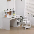 Set Scrivania e Sedia Regolabili per Bambini con Credenza, Bacheca in Sughero, Vassoio Tastiera e 2 Portapenne - Tavolo di Apprendimento Scolastico per Bambini