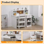 Set Scrivania e Sedia Regolabili per Bambini con Credenza, Bacheca in Sughero, Vassoio Tastiera e 2 Portapenne - Tavolo di Apprendimento Scolastico per Bambini