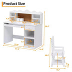 Set Scrivania e Sedia Regolabili per Bambini con Credenza, Bacheca in Sughero, Vassoio Tastiera e 2 Portapenne - Tavolo di Apprendimento Scolastico per Bambini