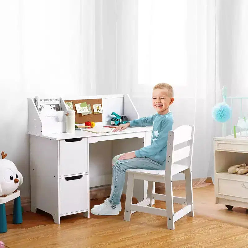 Set Scrivania e Sedia per Studio, Scrivania Didattica per Bambini - Con Scaffale, Bacheca, Mobiletti - Perfetto per Bambini dai 3 agli 8 Anni